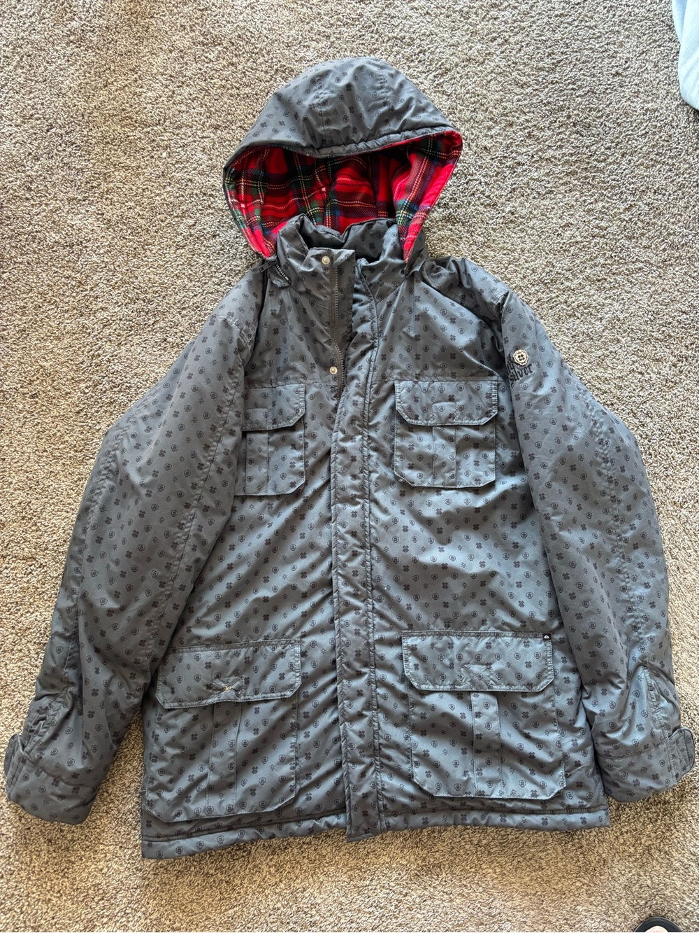 Quicksilver ski/snowboard Snow Jacket gray flannel lined men’s XL